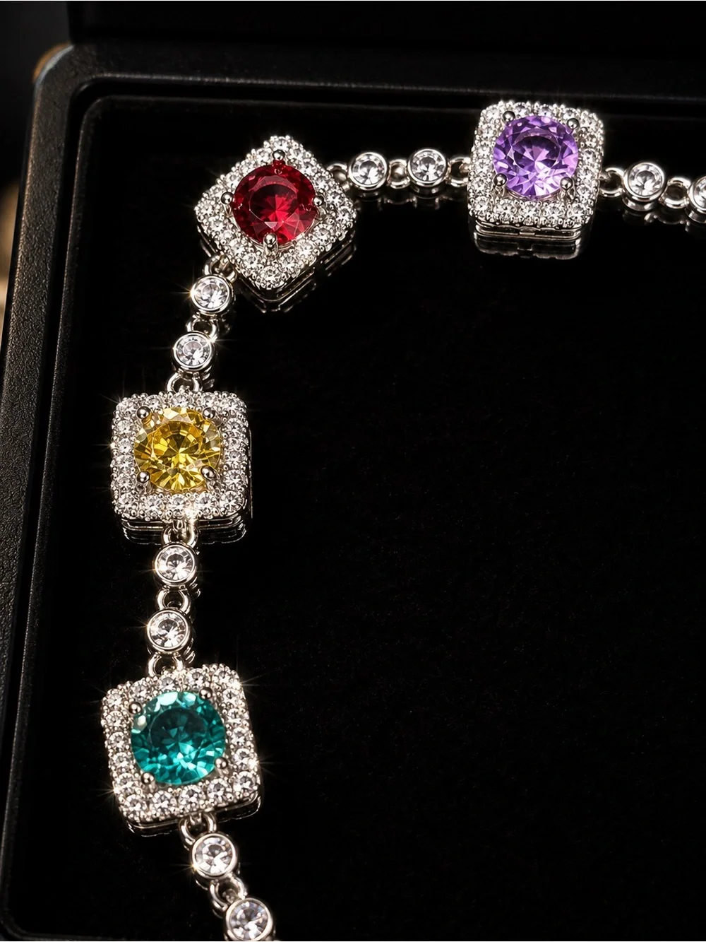 Multi-Color Square Halo Gemstone Bracelet